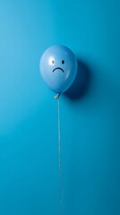 Blue Monday concept with a sad face balloon on a blue background.