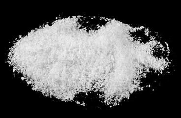 Sparkling fluffy snow hills isolated on a black background. Christmas night. White snow hills.