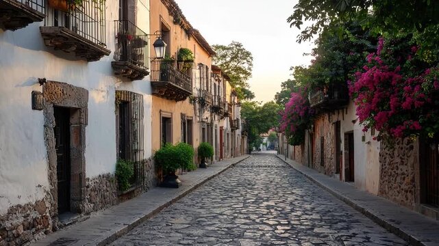 colorful buildings and fountain at cuernavaca plaza mexico video