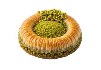 pistachio ring pastry with green pistachio topping and golden crust