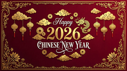 Happy Chinese new year 2026 background vector. Year of the snake design wallpaper with Chinese pattern, gold hanging lantern. Modern luxury oriental cover, banner, website, envelope.