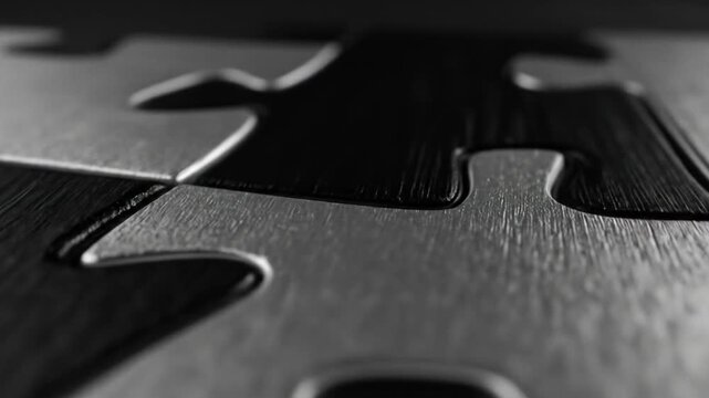 Close up of interlocking puzzle pieces in black and white