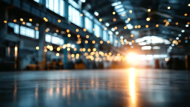 Spacious industrial warehouse with high exposed ceilings faceless commercial open space defocused large open areas background construction industrial environment industrial com