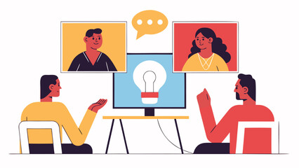 Business team collaborating remotely with creative ideas on computer