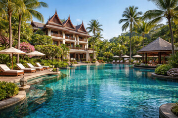 View of pool resort in Thailand