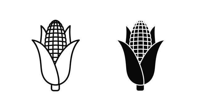 Two corn cobs depicted in a graphic style one filled a silhouette