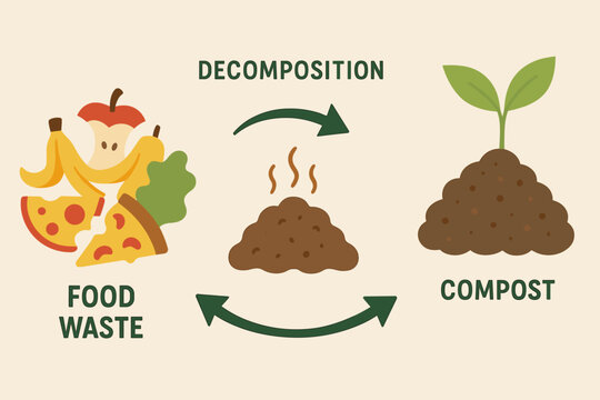 Decomposition Cycle Diagram of Organic Waste Vector Illustration
