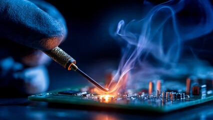 Soldering small component on circuit board with smoke

