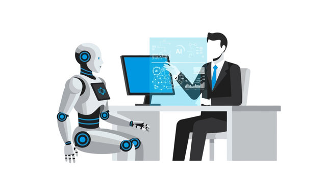 Ai integration in business: collaborative robot and human analyzing data