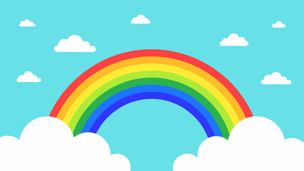 Naklejka premium Vibrant Rainbow Arching Across a Cloudy Sky A Colorful Vector Illustration