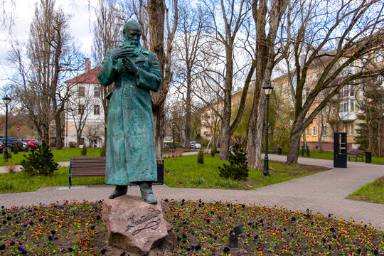 Kaliningrad, Kaliningrad Region Russia, April 06, 2025 Dostoevsky monument in spring