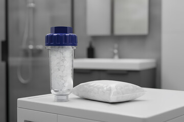 Dishwasher salt and filter cartridge