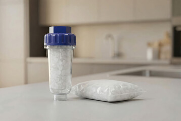 Dishwasher salt and filter cartridge on kitchen