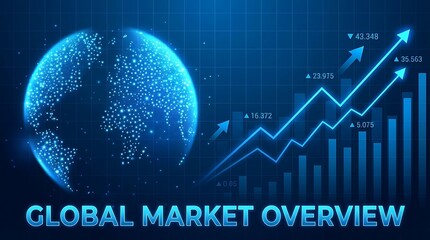 Global Digital Earth with Upward Trend Stock Market Graph, Business Finance Growth Concept