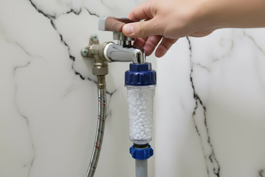 hand Installing washing machine water filter washing machine inlet hose