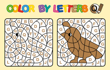 Color by letter Q. Coloring Quail. Puzzle game for children education