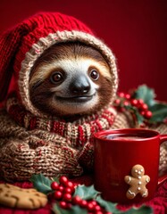 Cozy winter scene with warm drink and cookies