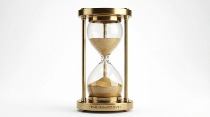 Classic vintage brass sand hourglass timer measuring time isolated on white background for deadline and time management concept