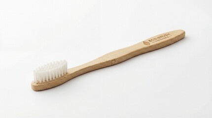 Eco friendly natural bamboo wooden toothbrush isolated on white background for sustainable lifestyle and oral hygiene dental care