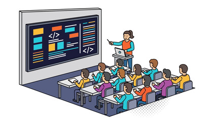 Classroom technology integration with code learning in isometric artwork