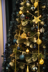 New Year's Christmas scene in a photo studio, Christmas tree, New Year's toys, New Year's decorations © VideofotKA