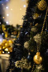 New Year's Christmas scene in a photo studio, Christmas tree, New Year's toys, New Year's decorations © VideofotKA