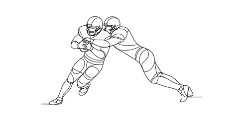 Obraz premium Continuous Line Art Football Players Tackling Vector Illustration 