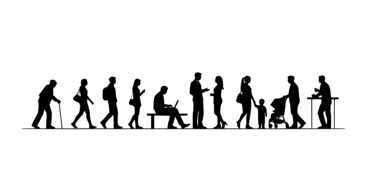 People silhouettes in elevation side view | Architecture people | silhouettes of people | 2D people | Section Elevation View | Architectural drawing people | characters