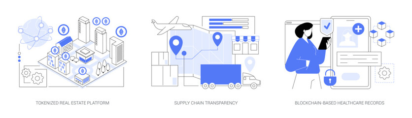 Plakat Blockchain for Assets and Records abstract concept vector illustrations.