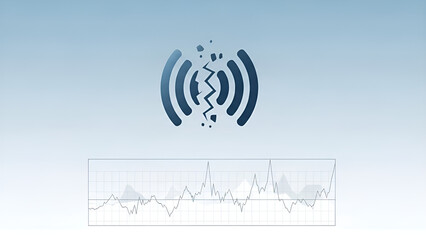 Broken wifi signal disrupts financial market graph reflecting geopolitical instability concerns in digital economy