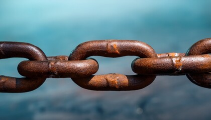 detailed close up of rusty industrial chain links on a neutral background