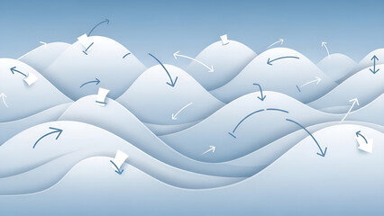 Economic tides visually shifting across a layered geopolitical landscape illustrating market changes
