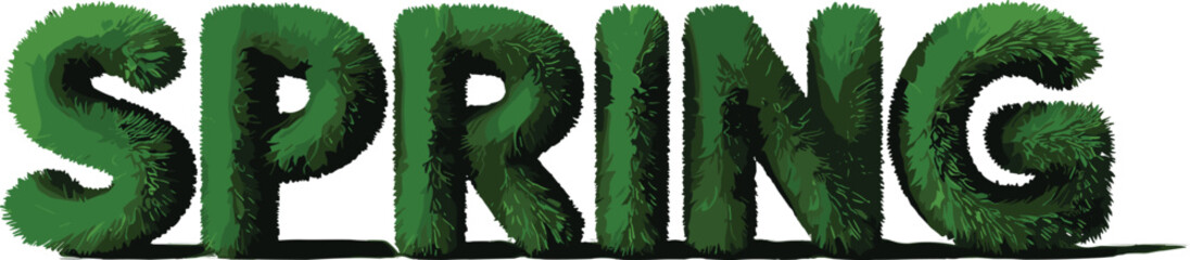 Spring season typography made from lush green grass letters symbolizing nature renewal, eco concept, fresh growth, environmental design isolated on white background © Hasem Creative