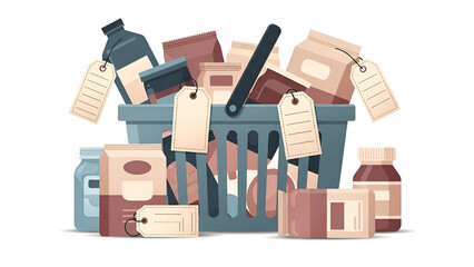 Goods fill basket displaying price tags suggesting inflation risk.