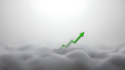 Green arrow ascends through turbulent market landscape indicating growth amid volatility
