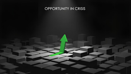 Green arrow symbolizes recovery amid crisis representing market growth in a dark financial environment.