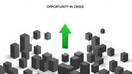 Greenarrow advances among darkblocks representing crisis success opportunity abstractillustration