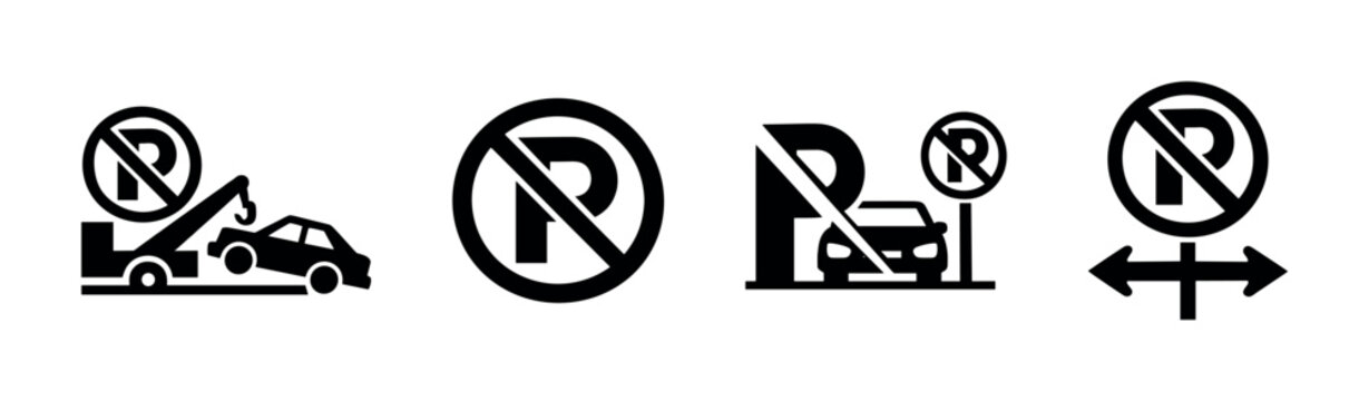 No parking signs vector icons set: traffic, road, prohibition symbols