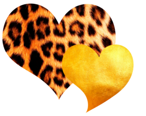 Leopard animal print heart combined with golden heart shape isolated on white background.
Luxury love concept, fashion design element for beauty, lifestyle, glamour and Valentine’s Day themes.