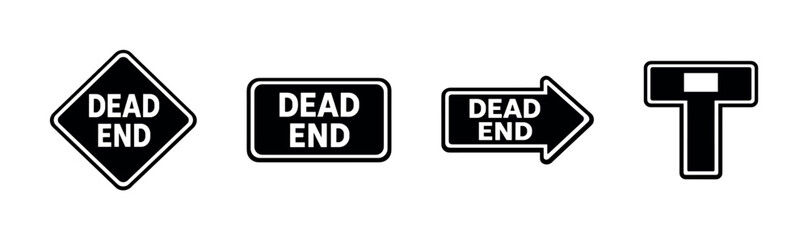 Fototapeta premium Dead end vector icons set. road sign symbols, traffic warning, caution signs