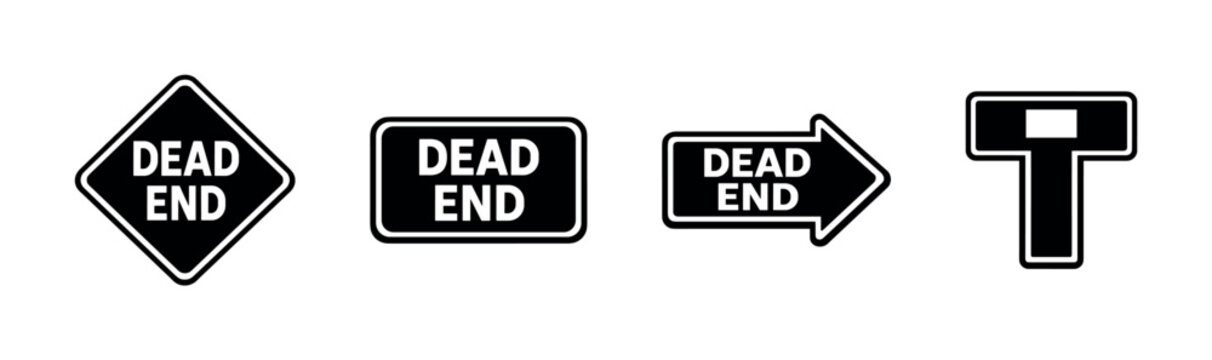 Dead end vector icons set. road sign symbols, traffic warning, caution signs