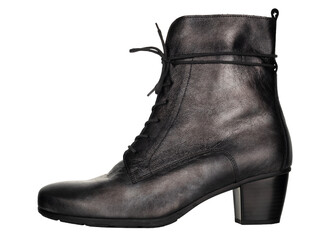 Black leather lace up ankle boot isolated