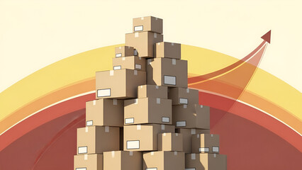 Stacked boxes rise conveying market growth within global supply chain dynamics amidst economic expansion.