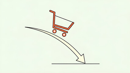 Shopping cart icon descends showing economic recession impact