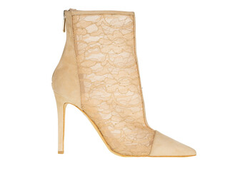 Beige Lace Womans High Heel Boot