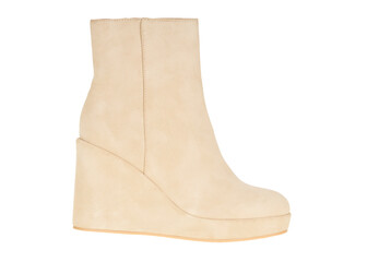 Beige Suede Wedge Heel Ankle Boot
