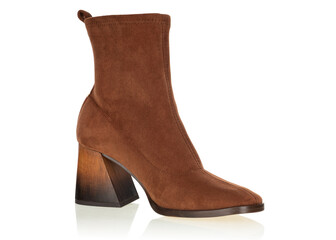 Brown Suede Ankle Boot with Block Heel