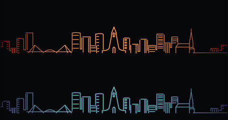 Reykjavik Neon Style Simple Skyline on Dark Background