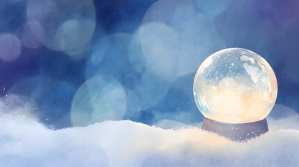 Magical Christmas snow globe watercolor illustration evokes a dreamy winter night wish