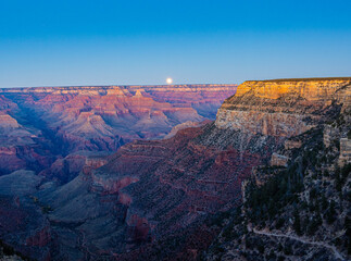 Full Moon Rising Over The Inner Canyon From The South Rim, Grand Canyon National Park, Arizona, USA